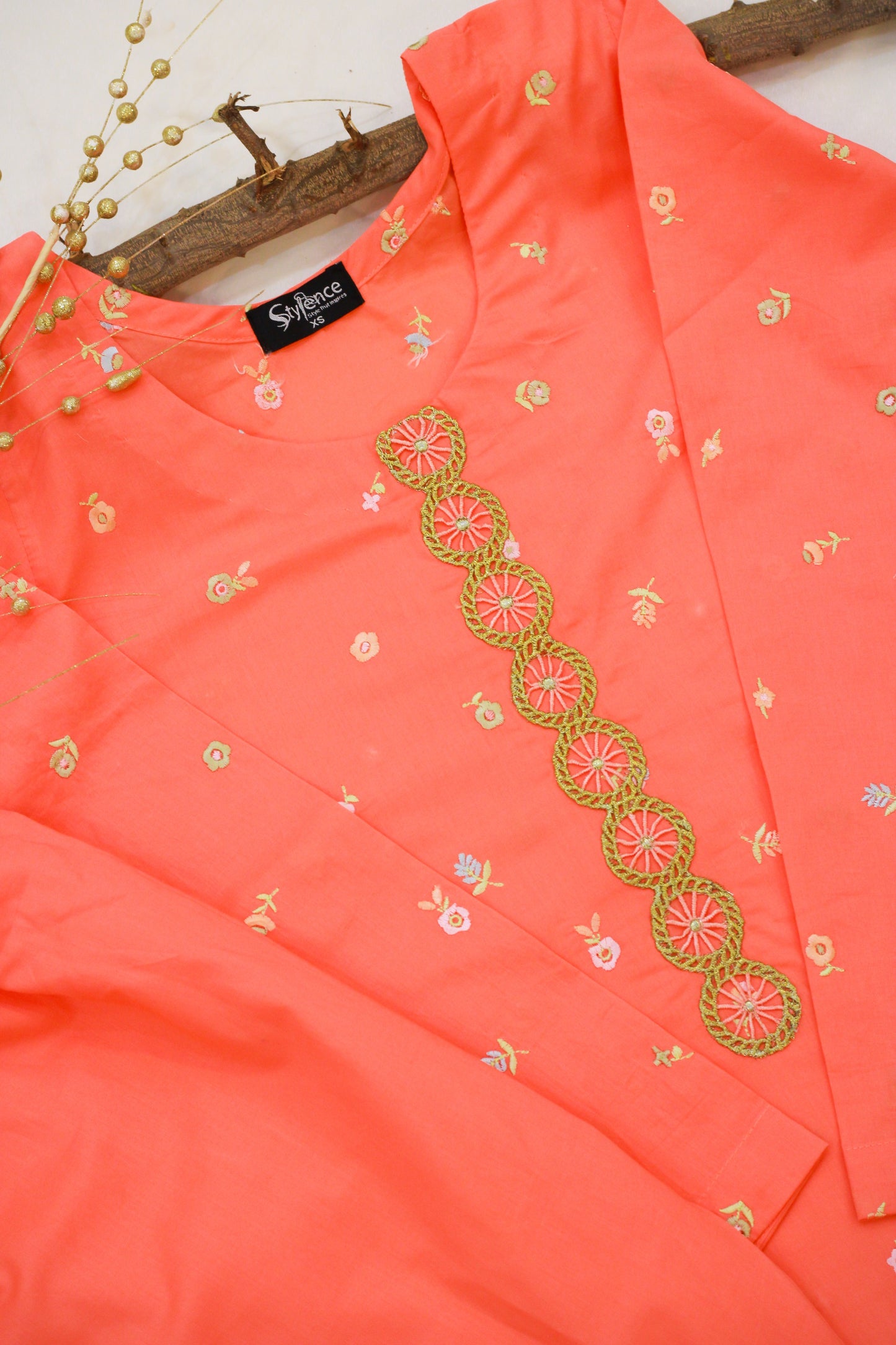 Peachy Peach- Embroidered 2 Piece