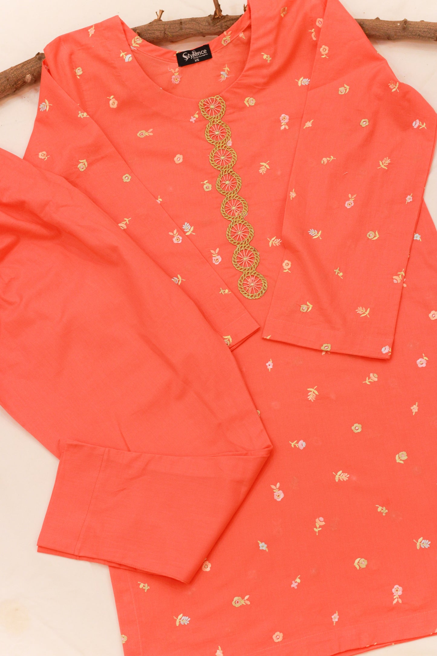 Peachy Peach- Embroidered 2 Piece
